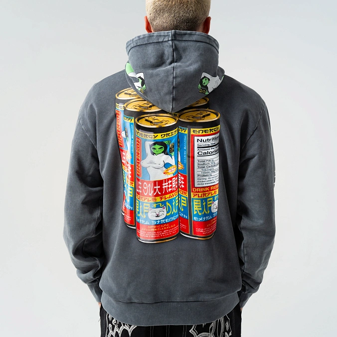 Толстовка RIPNDIP Nerms Cans Hoodie Charcoal Vintage Wash